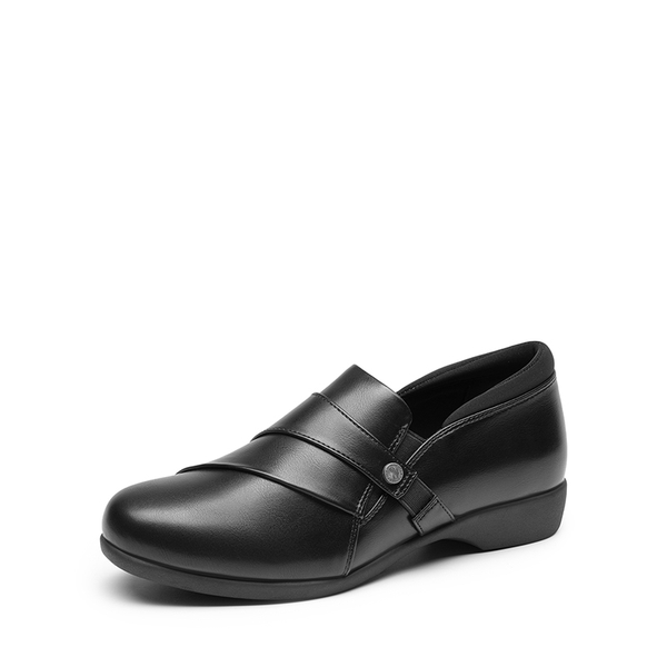 Ergonomic Slip-On Vegan Leather Flats - BLACK -  0