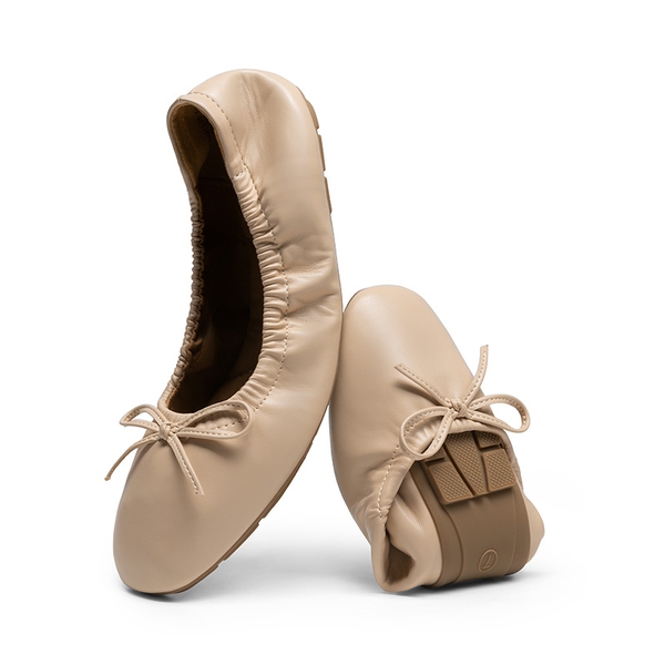 Foldable Square Toe Bow Ballet Flats - NUDE - 2