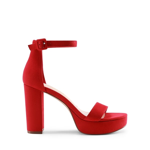 Chunky Heel Platform Ankle Strap Sandals - RED - 1