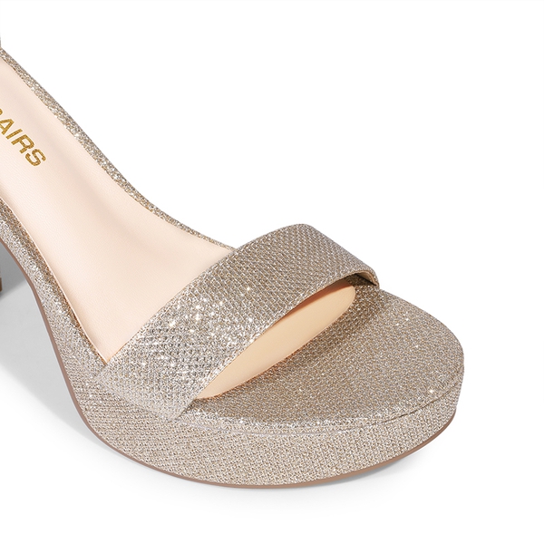 Chunky Heel Platform Ankle Strap Sandals - GOLD-GLITTER - 4