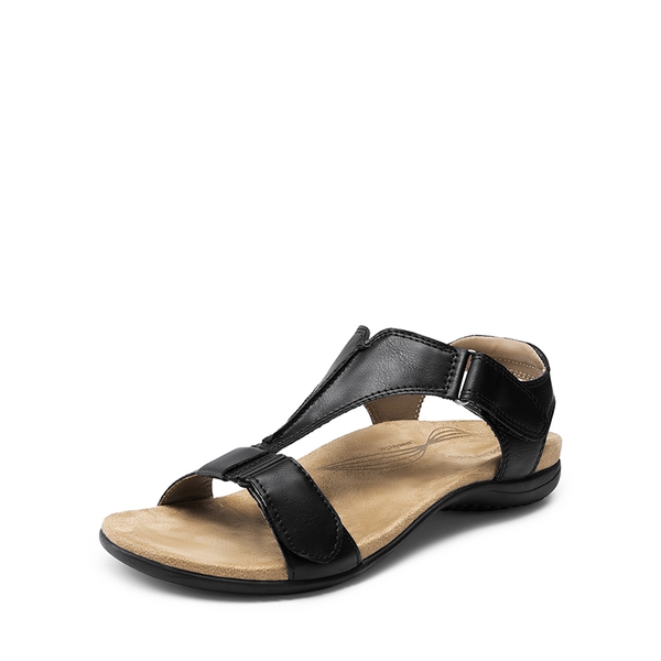 Adjustable Strap Arch Support Flat Sandals - BLACK -  0