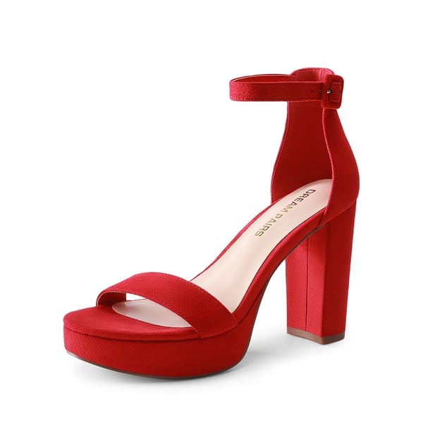 Chunky Heel Platform Ankle Strap Sandals - RED -  0
