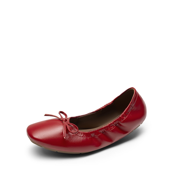 Foldable Square Toe Bow Ballet Flats - RED-PU -  0