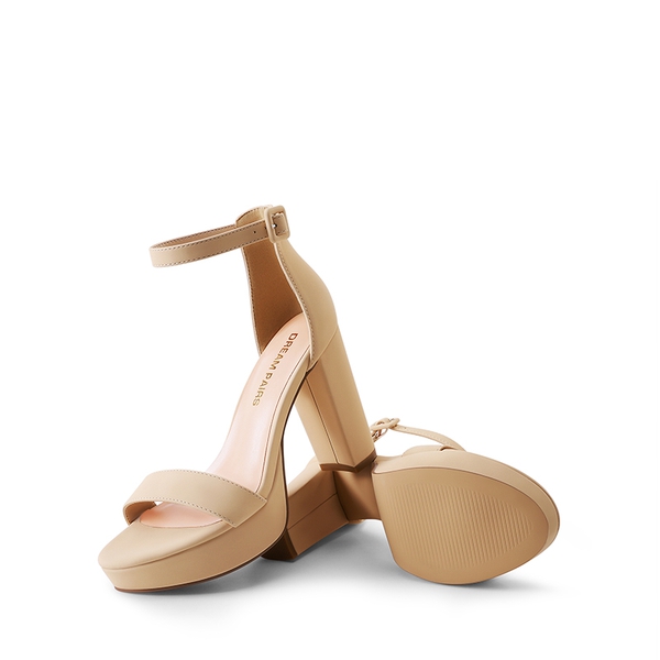 Chunky Heel Platform Ankle Strap Sandals - NUDE - 2