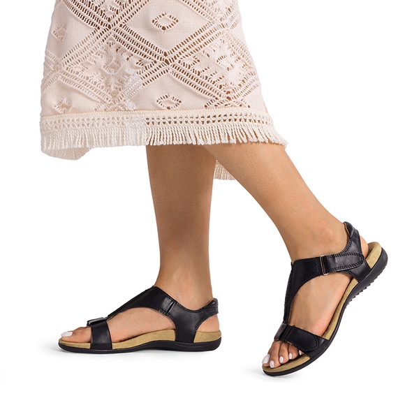 Adjustable Strap Arch Support Flat Sandals - BLACK - 6