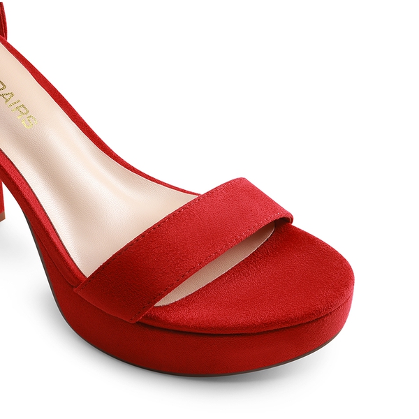 Chunky Heel Platform Ankle Strap Sandals - RED - 4