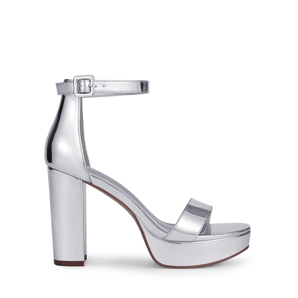 Chunky Heel Platform Ankle Strap Sandals - SILVER-PAT - 1