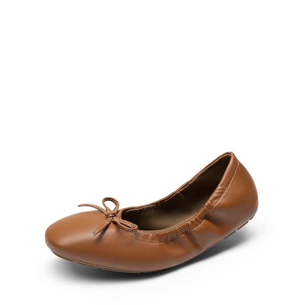 Foldable Square Toe Bow Ballet Flats - BROWN -  0