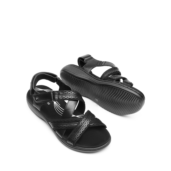 Comfortable Adjustable Strap Vegan Sandals - ALL BLACK - 4