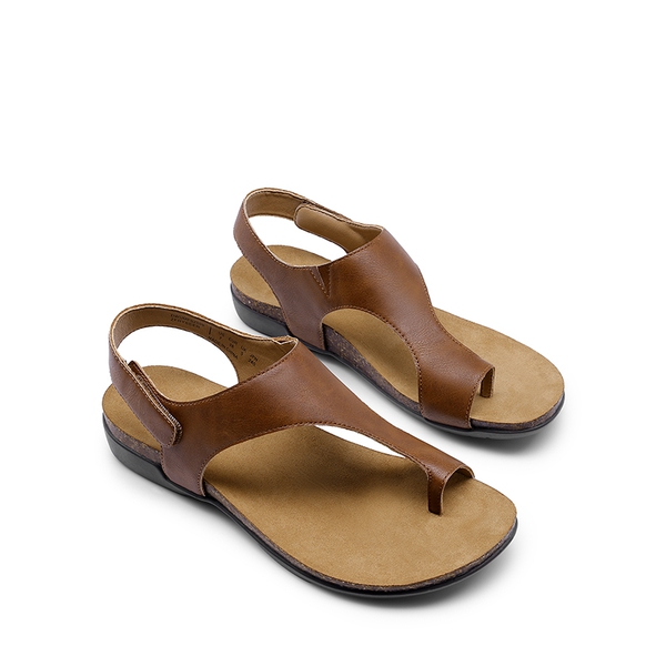 Dressy Thong Walking Flat Sandals - BROWN - 3