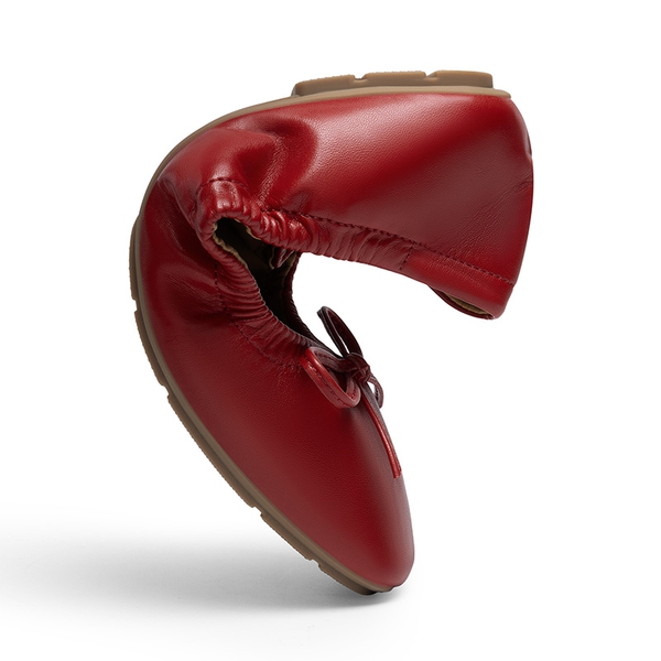Foldable Square Toe Bow Ballet Flats - RED-PU - 3