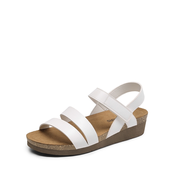Round-Toe Low Heel Wedge Sandals - WHITE -  0
