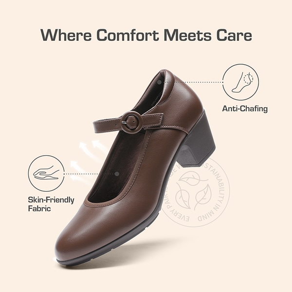 Slip-Resistant Arch Support Mary Jane Pumps - BROWN - 5