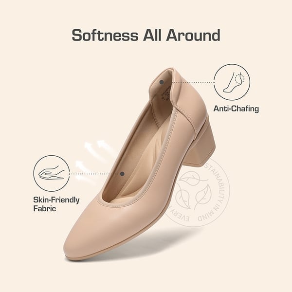 Low Chunky Block Heel Pumps Dress Shoes - NUDE - 5
