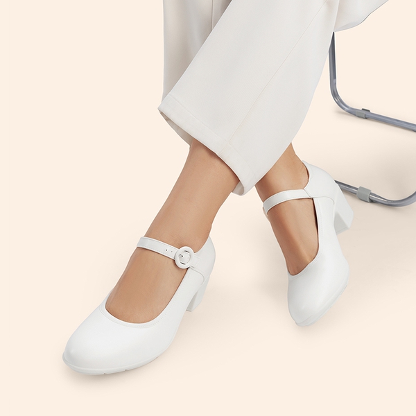 Slip-Resistant Arch Support Mary Jane Pumps - WHITE - 7