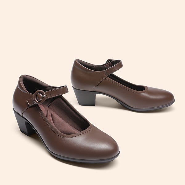 Slip-Resistant Arch Support Mary Jane Pumps - BROWN - 2