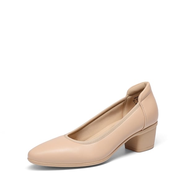 Low Chunky Block Heel Pumps Dress Shoes - NUDE -  0