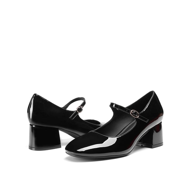 Block Heel Square Toe Mary Jane Pumps - BLACK - 4