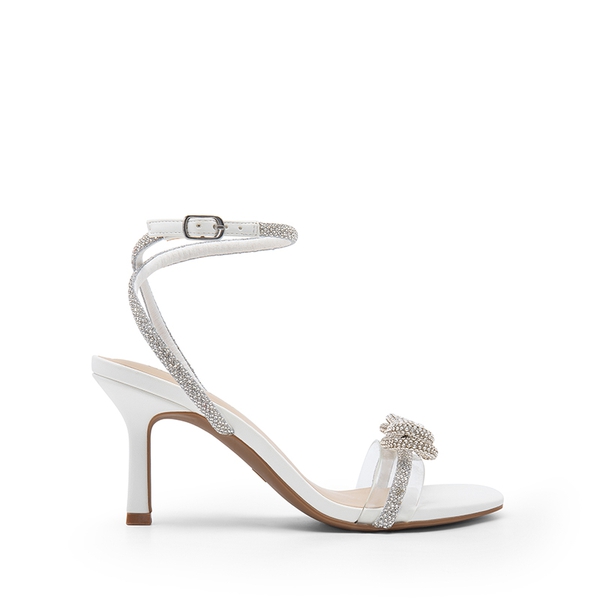 Ankle Strap Crystal Rhinestone Heels - WHITE-PU - 1