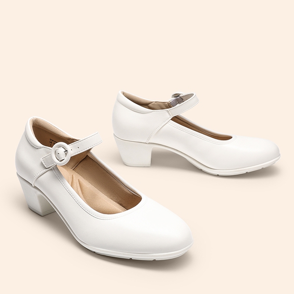 Slip-Resistant Arch Support Mary Jane Pumps - WHITE - 2