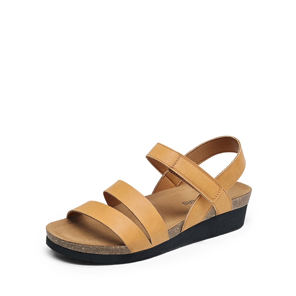 Round-Toe Low Heel Wedge Sandals - TAN -  0