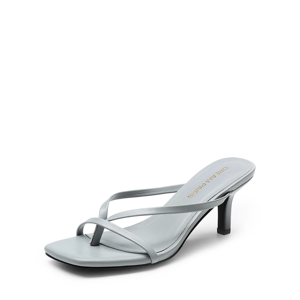Slip-On Square Toe Thong Heeled Sandals - GREY - 5