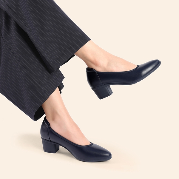[Molly] Women's Chunky Heel Dress Shoes - NAVY - 6