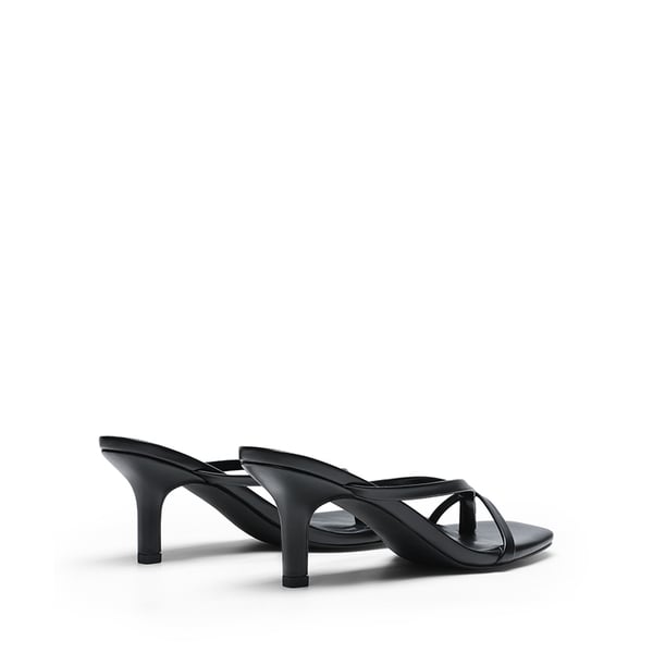 Slip-On Square Toe Thong Heeled Sandals - BLACK - 3