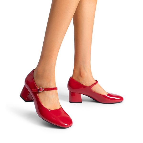 Walking Block Heel Mary Jane Pumps - RED - 6