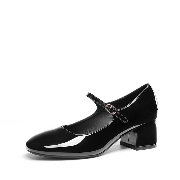 Block Heel Square Toe Mary Jane Pumps - BLACK -  0