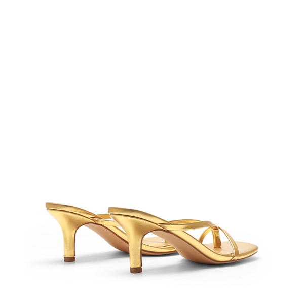 Slip-On Square Toe Thong Heeled Sandals - GOLD - 3