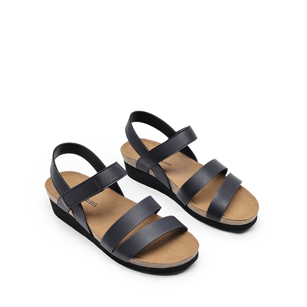 Round-Toe Low Heel Wedge Sandals - NAVY - 4