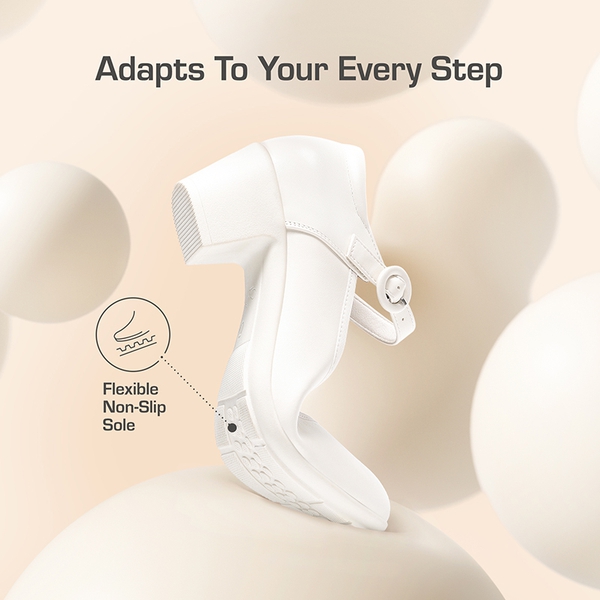 Slip-Resistant Arch Support Mary Jane Pumps - WHITE - 4