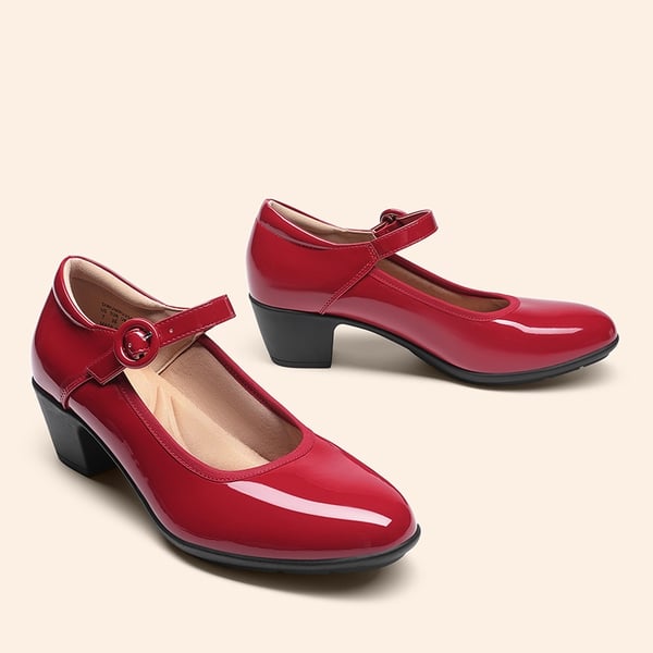 Slip-Resistant Arch Support Mary Jane Pumps - RED - 2