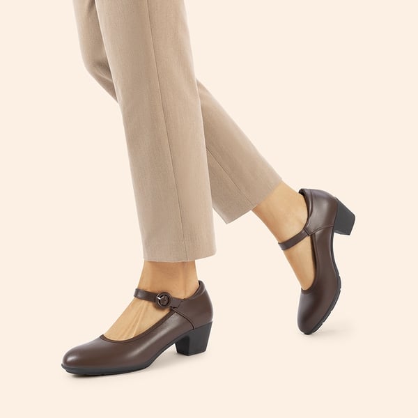 Slip-Resistant Arch Support Mary Jane Pumps - BROWN - 6