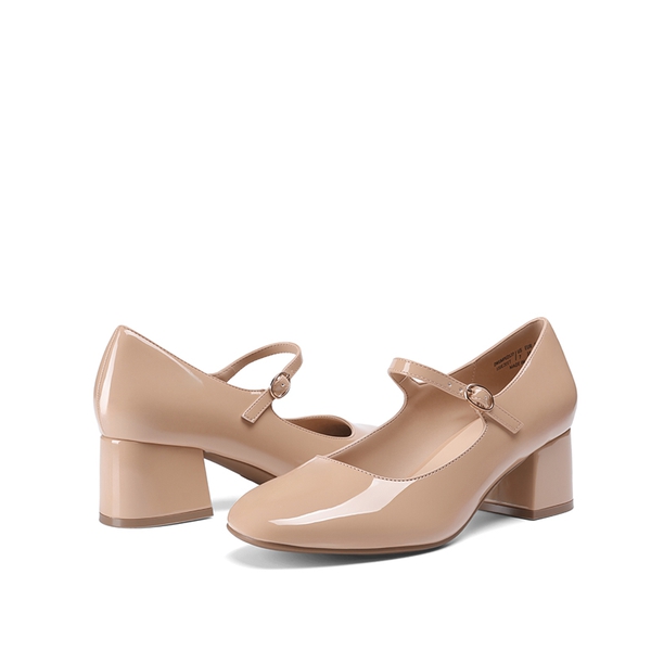 Block Heel Square Toe Mary Jane Pumps - NUDE - 4