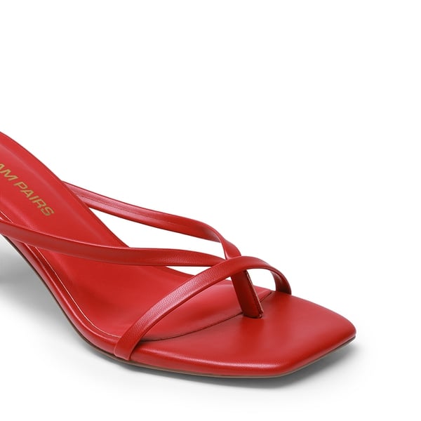 Slip-On Square Toe Thong Heeled Sandals - RED - 1