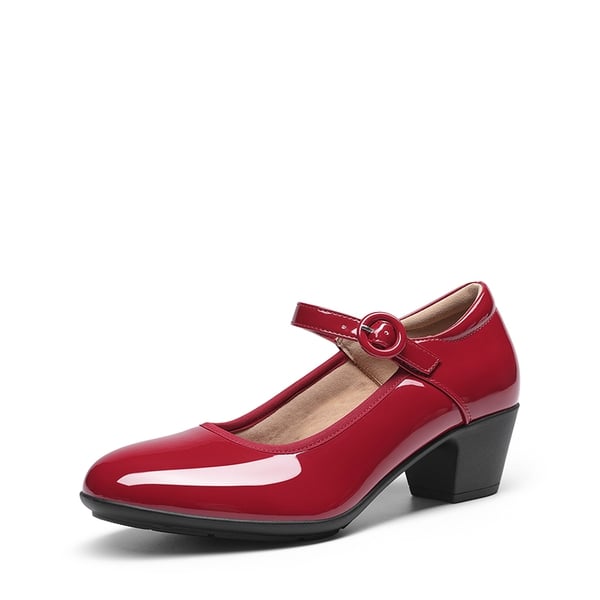 Slip-Resistant Arch Support Mary Jane Pumps - RED -  0