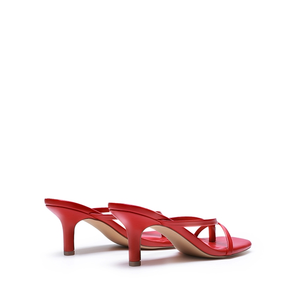 Slip-On Square Toe Thong Heeled Sandals - RED - 3