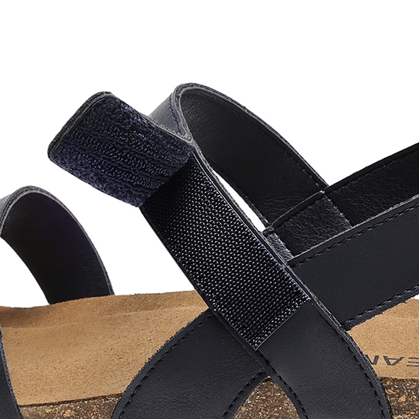 Round-Toe Low Heel Wedge Sandals - NAVY - 1