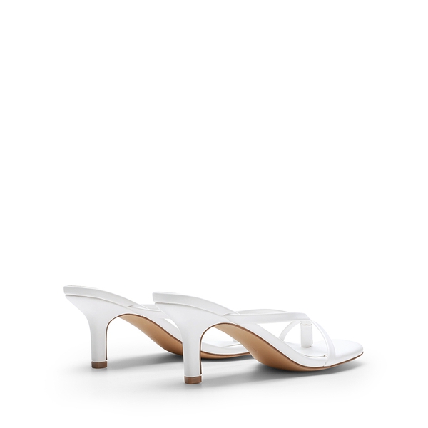 Slip-On Square Toe Thong Heeled Sandals - WHITE - 3