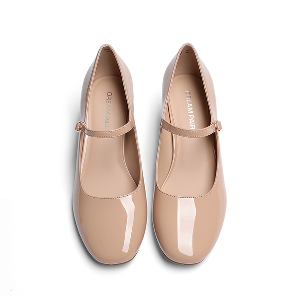 Block Heel Square Toe Mary Jane Pumps - NUDE - 3