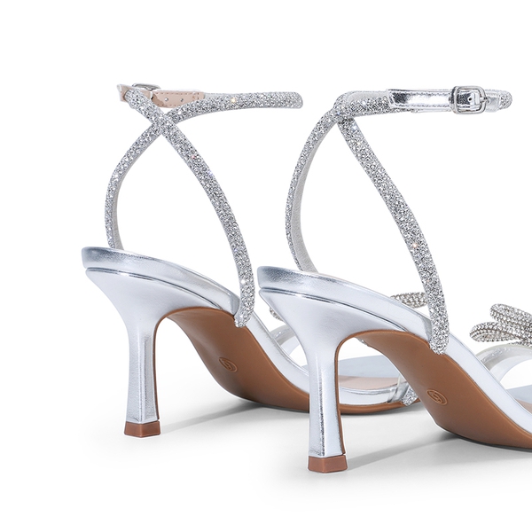 Ankle Strap Crystal Rhinestone Heels - SILVER-PU - 3