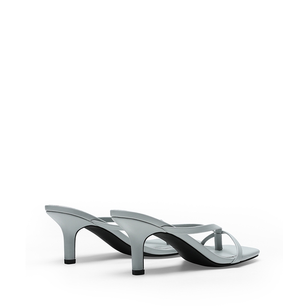 Slip-On Square Toe Thong Heeled Sandals - GREY - 3