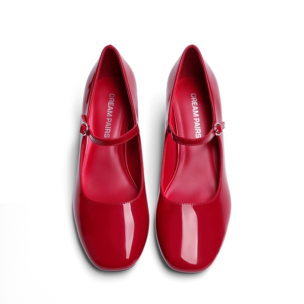 Walking Block Heel Mary Jane Pumps - RED - 3