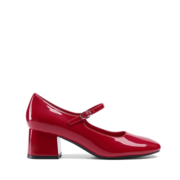 Walking Block Heel Mary Jane Pumps - RED - 1