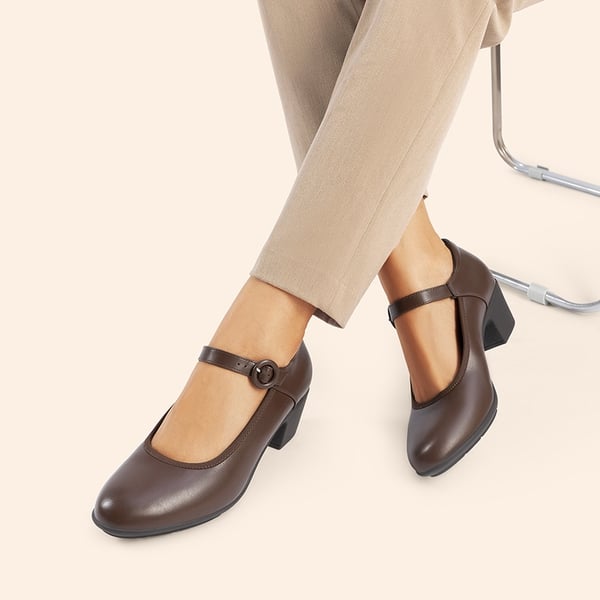 Slip-Resistant Arch Support Mary Jane Pumps - BROWN - 7