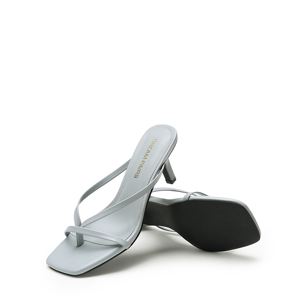 Slip-On Square Toe Thong Heeled Sandals - GREY - 4