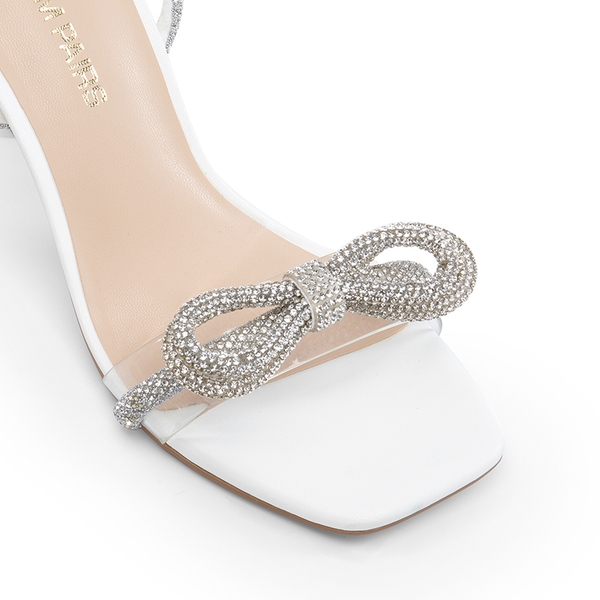 Ankle Strap Crystal Rhinestone Heels - WHITE-PU - 4
