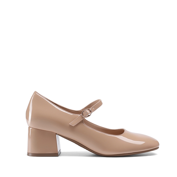 Block Heel Square Toe Mary Jane Pumps - NUDE - 1